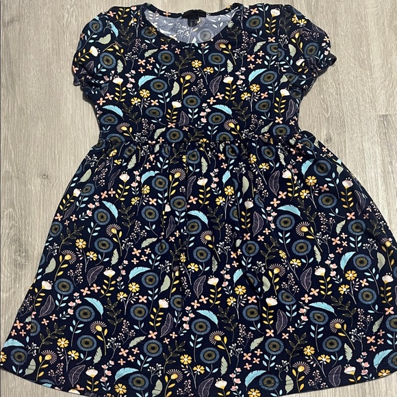 Floral Patterned Kids Dress - Blue and Yellow - Picture 1 of 1